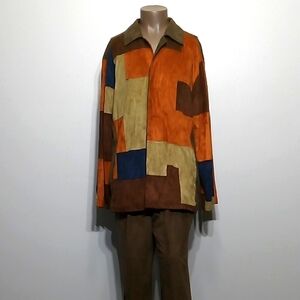 Stylish 2pc Brown Patchwork Mole Skin suit Set by M2 by Morvati